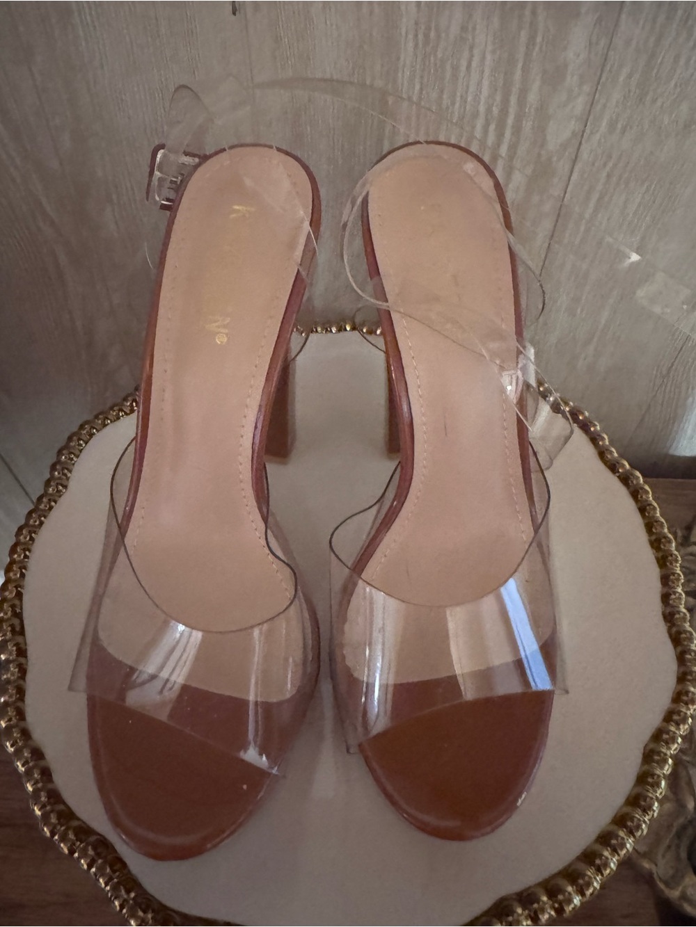 KAYLEEN By Los Angeles Brown Clear-Strap Block Heel Sandals
